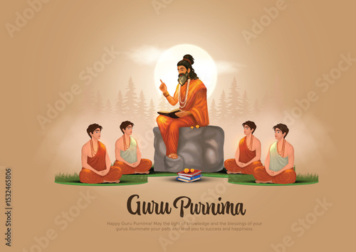 Happy guru Purnima concept. Guru and shishya teaching. Creative Vector Illustration design.