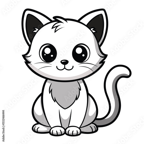 Adorable Anime-Style Cat Illustration Kawaii Kitty Drawing
