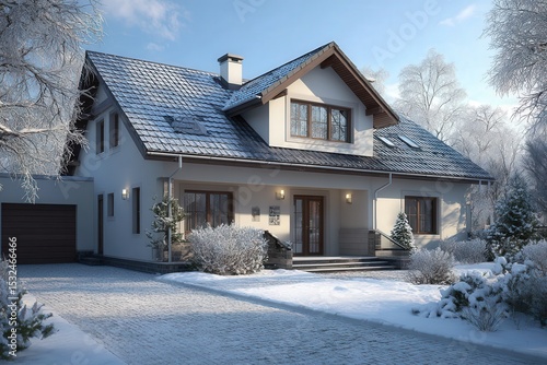 Picturesque House in Winter Snow.