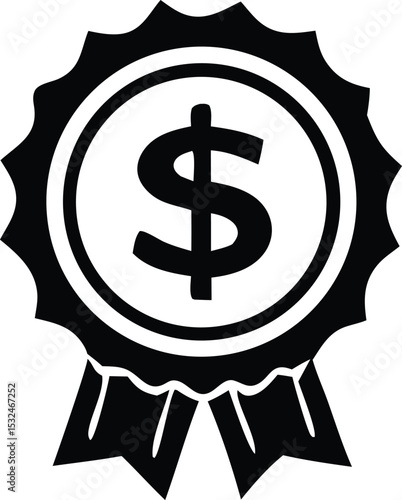Black and white dollar sign award medallion icon graphic
