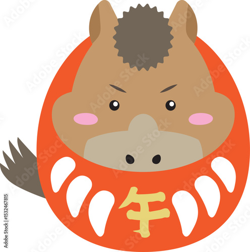 午年の馬キャラがだるまに変身・お正月の縁起物イラスト