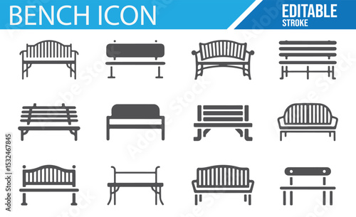 Collection of bench designs for urban development, parks, and relaxation areas