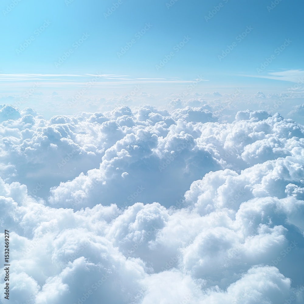 Fototapeta premium High nature view large white clouds on soft sky background in the morning, View of white cloudy on the plane.