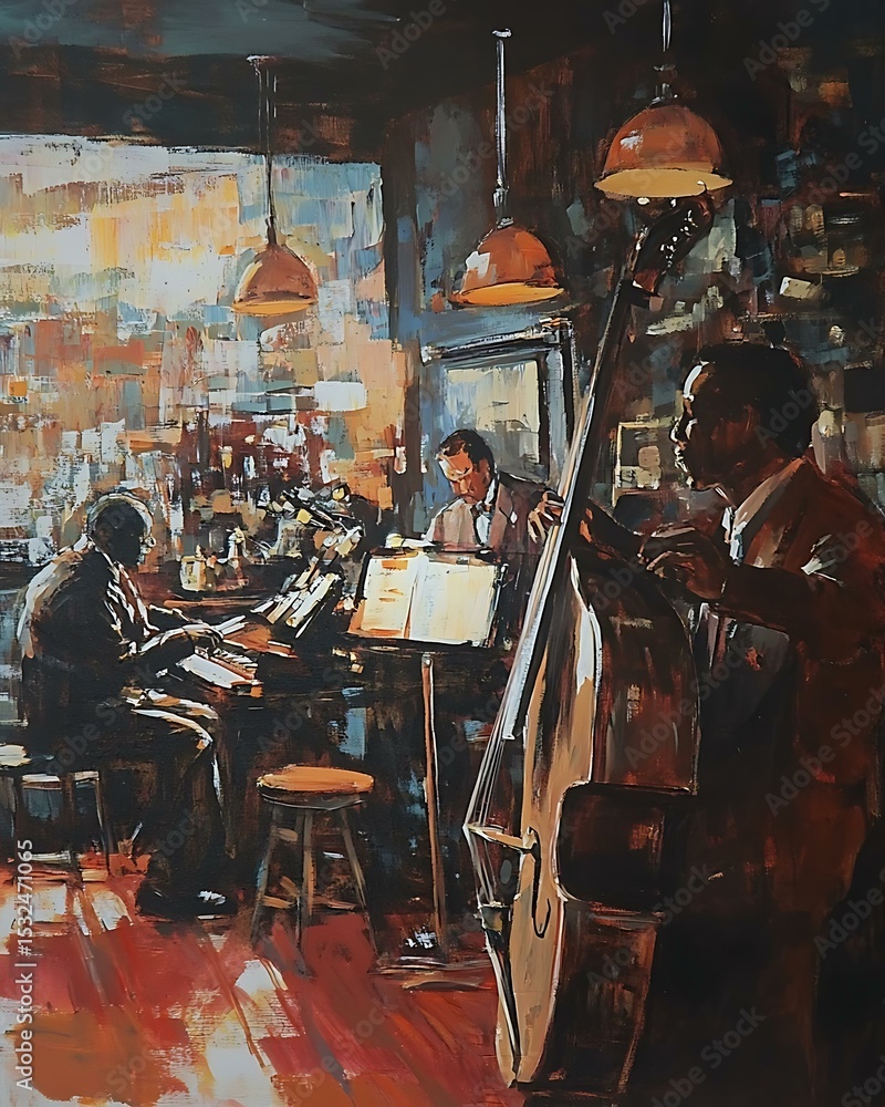 Fototapeta premium Acrylic impression of a jazz band playing in a smoky bar