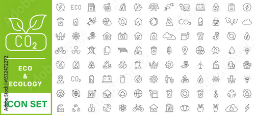 cology icon set. Environment, sustainability, nature, recycle, renewable energy; electric bike, eco-friendly, forest, wind power, green symbol. Solid icons vector collection.