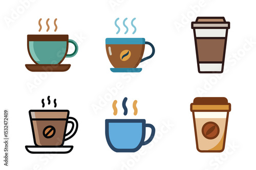 Coffee Cup Icons A Collection of Colorful and Stylish Coffee Cup Illustrations Perfect for Cafe Menus, Websites, and Branding