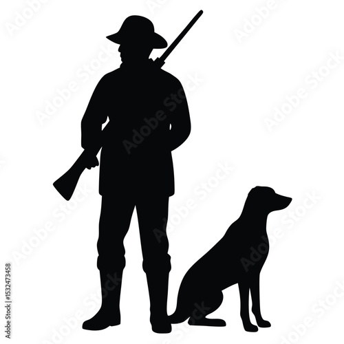 Silhouette of Hunter with Gun and Loyal Dog Companion