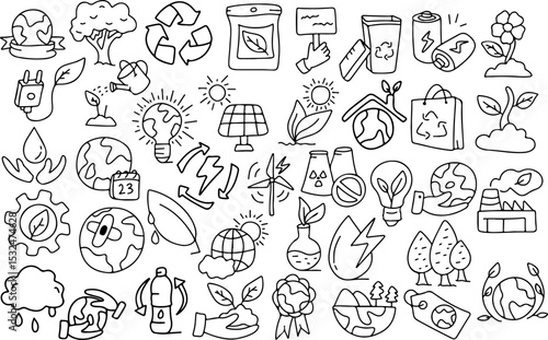earth day ecology hand drawn icon set