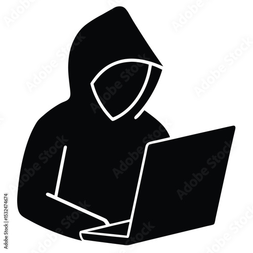 Hooded Figure on Laptop Digital Security Concerns