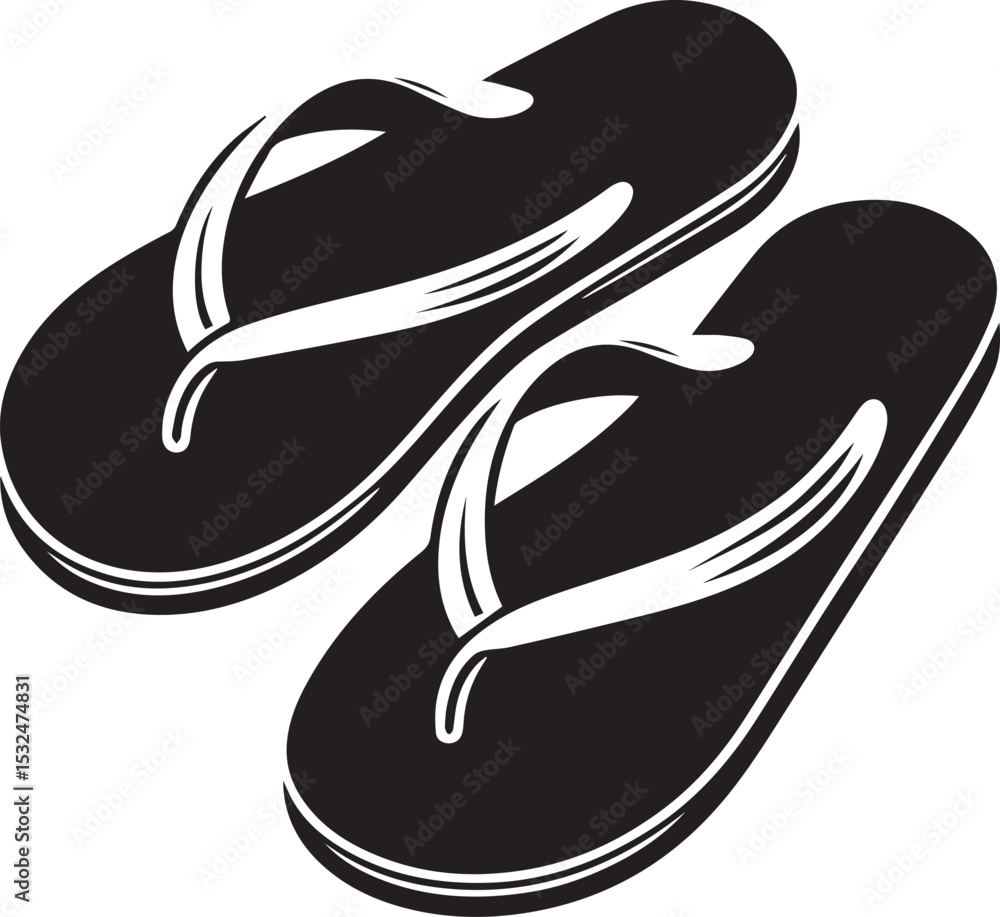 Black and White Flip-Flops Vector Silhouette Black and White Flip-Flops Vector Silhouette