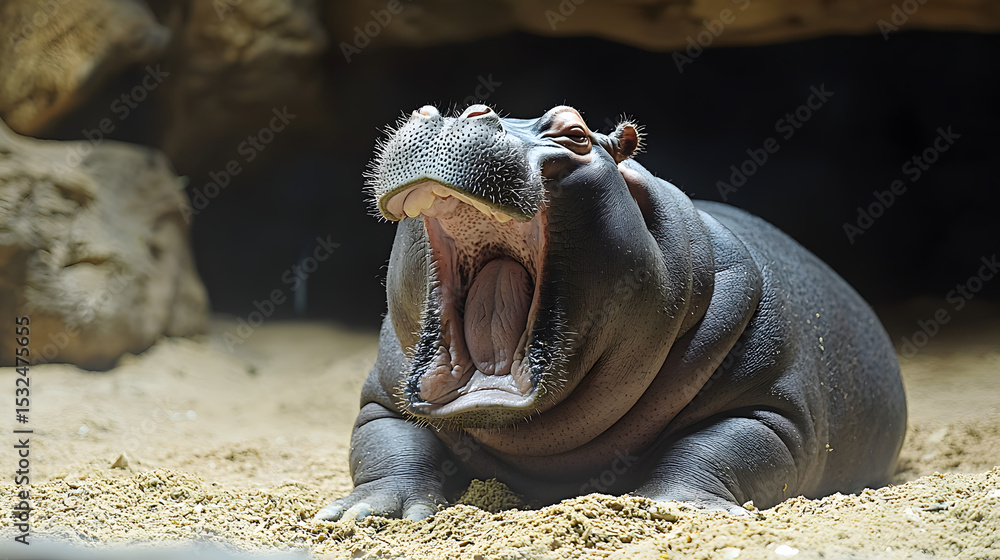 Naklejka premium Yawning hippo