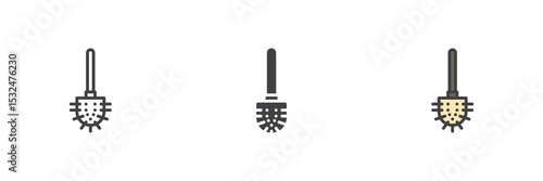 Toilet brush icon set in line, solid and filled outline style