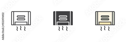 Towel warmer radiator icon set in line, solid and filled outline style
