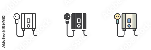 Hair dryer icon set in line, solid and filled outline style