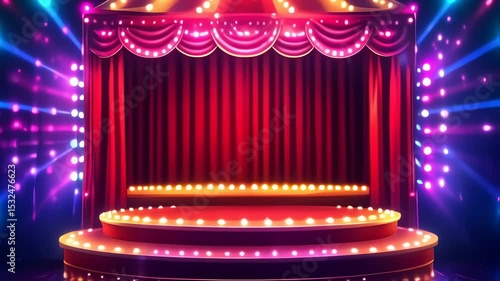 Circus stage podium background carnival light red seamless looping overlay virtual video animation background