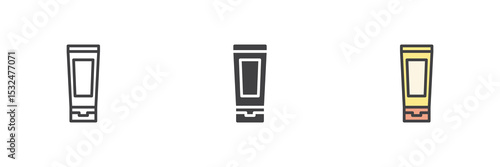Toothpaste tube icon set in line, solid and filled outline style