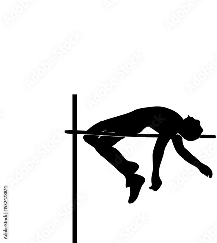 Silhouette of high jumper in mid air during jump, showcasing athleticism and grace