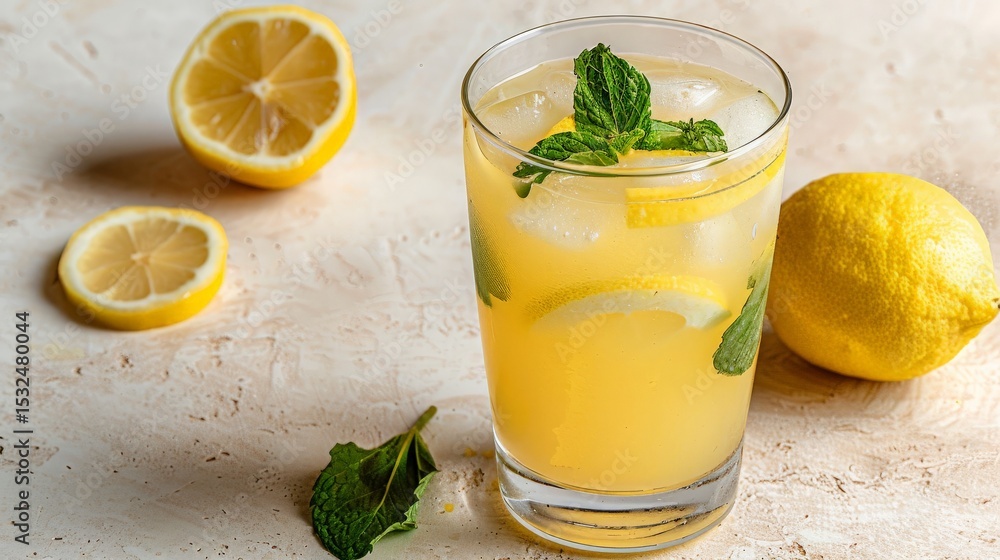 Lemonade in Glass with Lemon Slices and Mint Lemonade in Glass with Lemon Slices and Mint