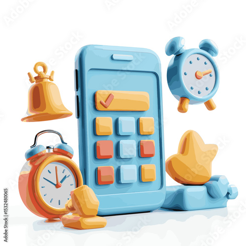 3D Mobile Phone with Blue Calendar and Notifications