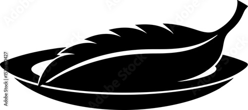 Banana Leaf Plate Silhouette Vector Illustration 