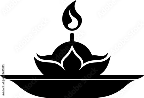 Diya Thali Silhouette Vector Illustration 