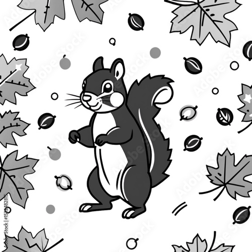 秋のリスと落ち葉｜Autumn Squirrel and Falling Leaves