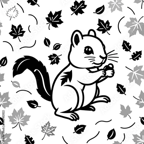 秋のリスと落ち葉｜Autumn Squirrel and Falling Leaves