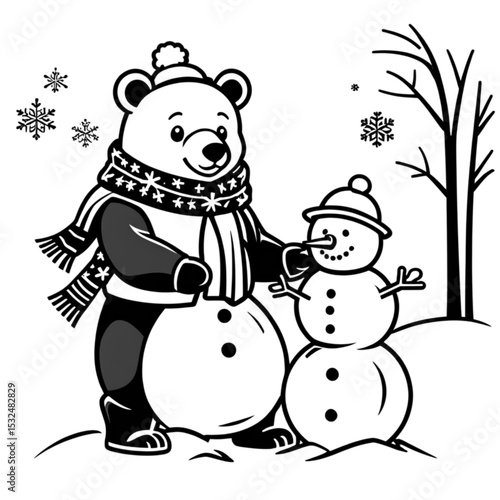 雪だるまと遊ぶクマ｜Bear Playing with Snowman