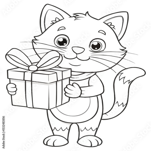 A vector of a cat with gift box outline design