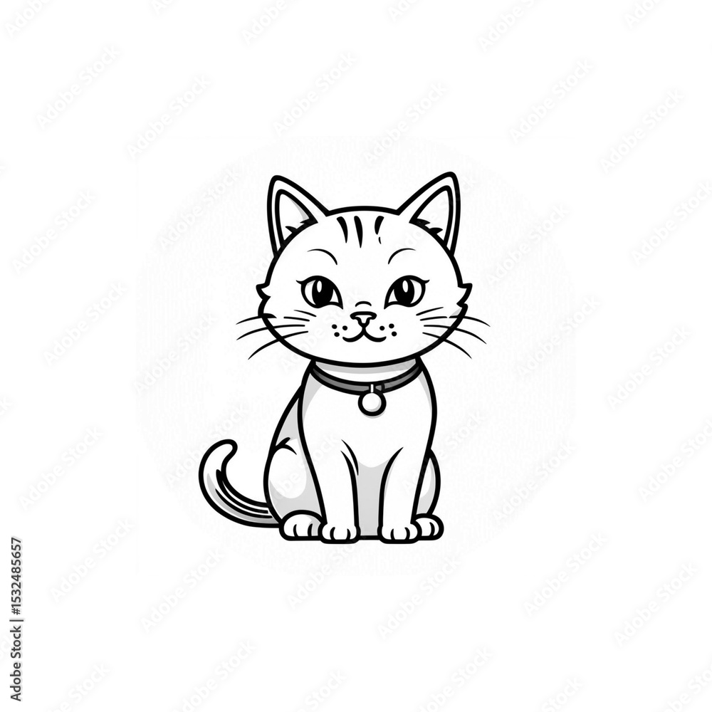 Obraz premium 首輪をつけた座り猫｜Sitting Cat with Collar