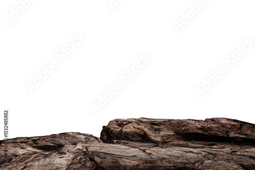 Tablou pe pânză A low-angle, close-up shot of a rugged, dark-brown rock formation against a pure