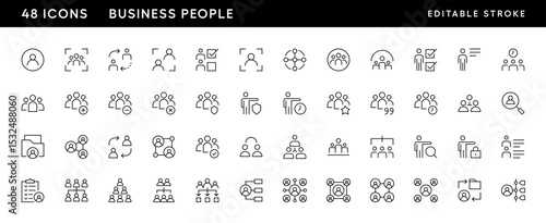 Business people icon set. Community, networking, teamwork, business group, customer, employee, workgroup and more. Editable stroke. Pixel Perfect. Grid base 32 x 32.