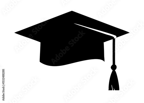 Graduation Cap Icon Black Silhouette Education Symbol