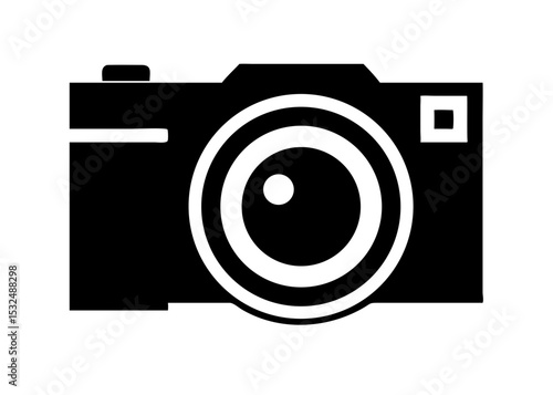 Retro Style Photographic Camera Icon – Minimalist Black and White Vector Illustration with High Contrast Design
