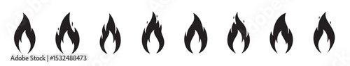 Fire and Flame icon set Illustration, Fire and Flame icon set. Single solid icon. Vector illustration.