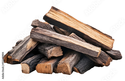 Pile of firewood logs isolated on transparent background