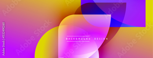 Abstract vibrant shapes overlap. Pink, purple, yellow hues blend smoothly creating dynamic visual effect. Modern design element.
