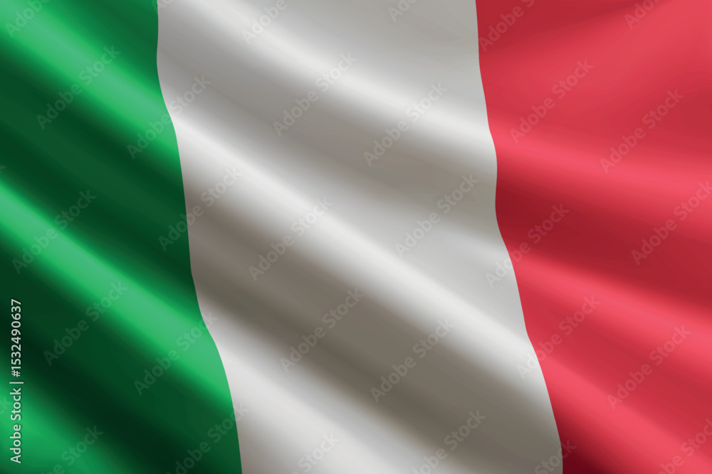 Obraz premium Italy flag waving in the wind, detailed silk texture
