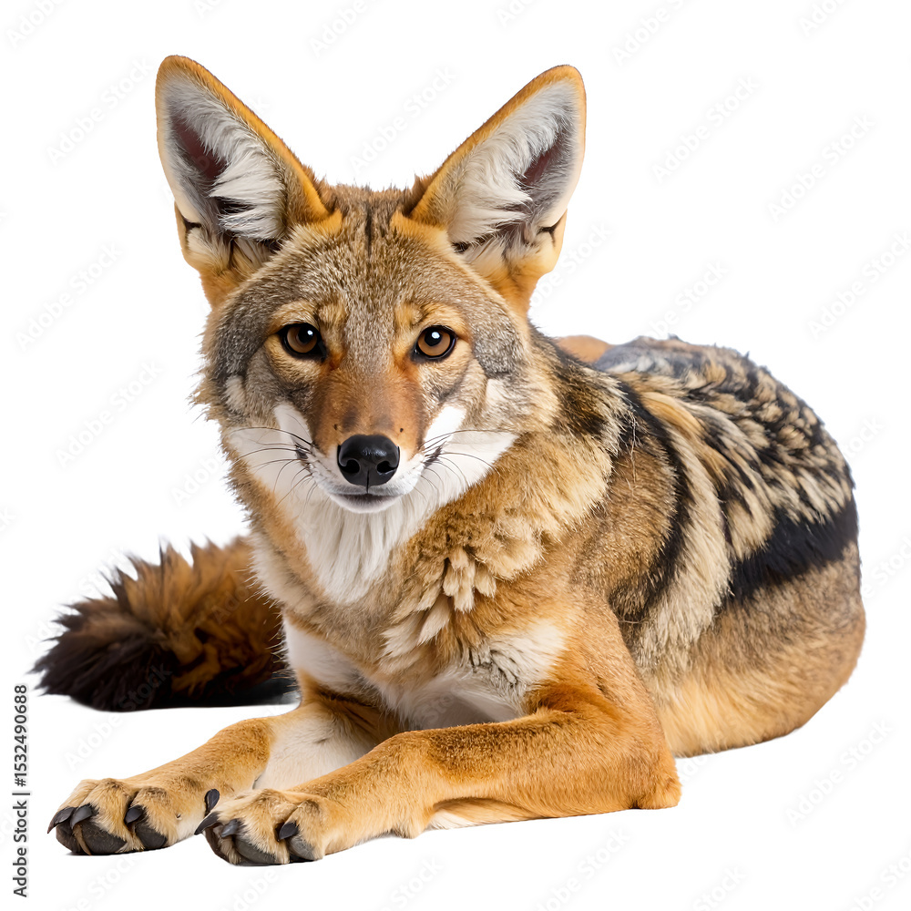Fototapeta premium Isolated coyote portrait featuring detailed fur and expressive eyes on transparent background