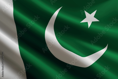 Pakistan flag waving in the wind, detailed silk texture