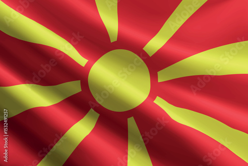 North Macedonia flag waving in the wind, detailed silk texture