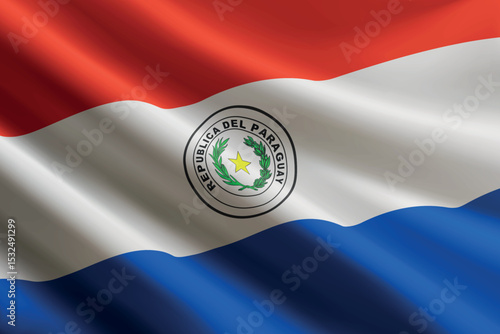 Paraguay flag waving in the wind, detailed silk texture