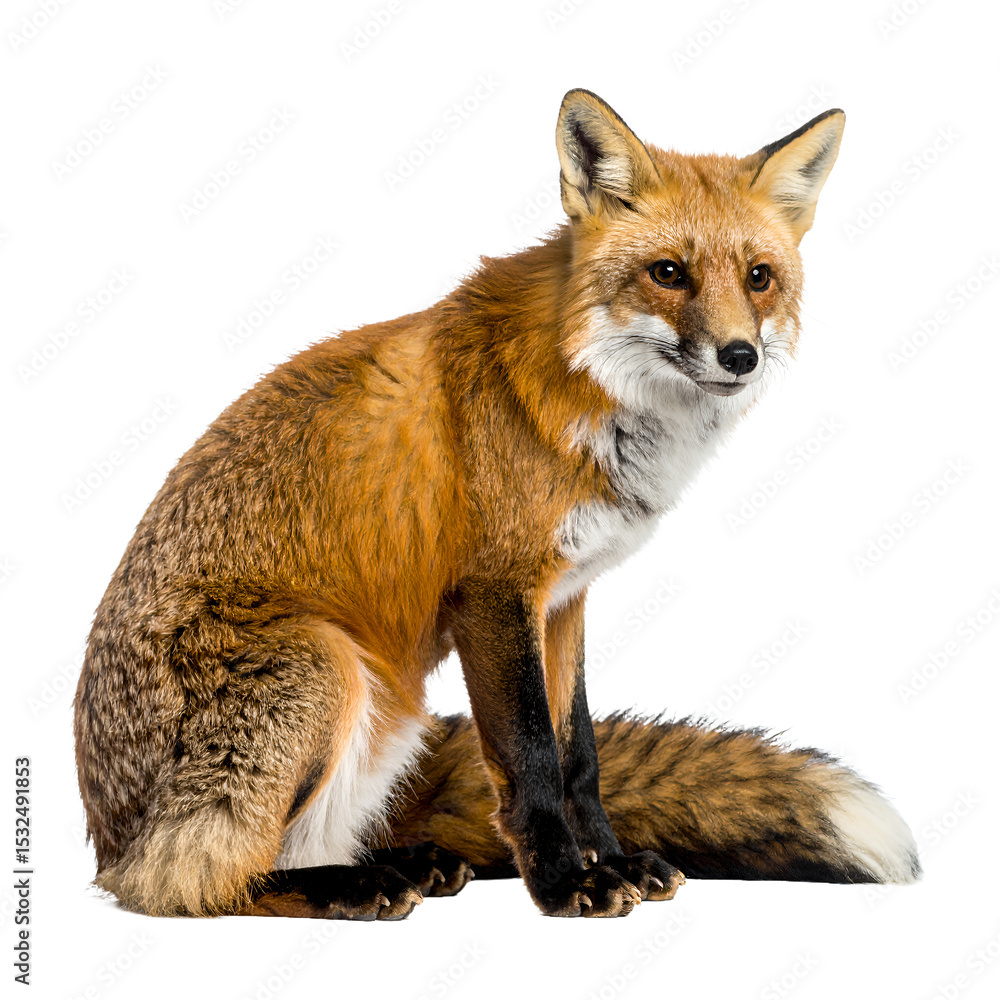 Fototapeta premium A poised red fox, alert and watchful, captured in a studio setting on transparent background
