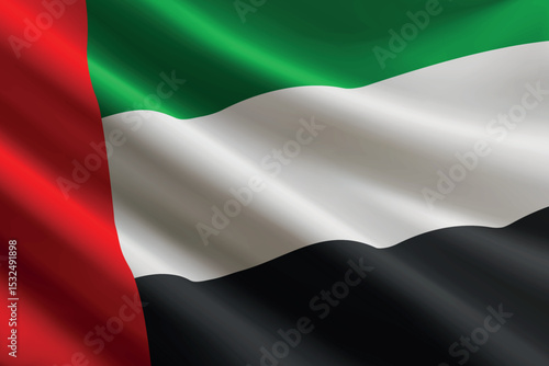 United Arab Emirates flag waving in the wind, detailed silk texture