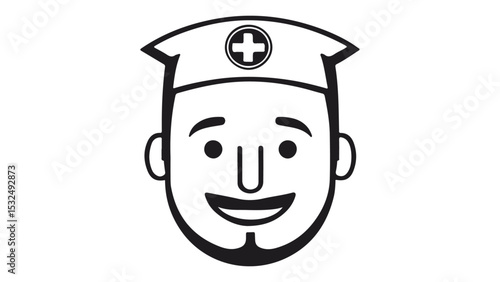 simple smiling doctor symbol sign vector illustration, simple icon of a medic with hat smiling 