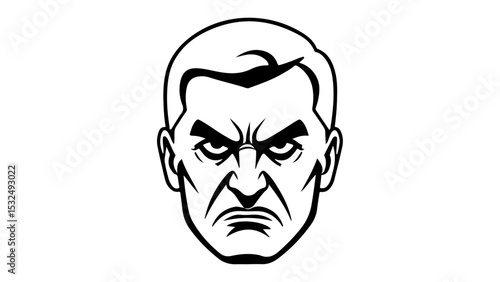depressed angry face of an middle age person black and white simple shape vector illustration