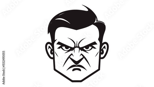 black and white cartoon style angry person face sign