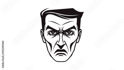 dramatic sad and little bit angry face silhouette vector simple shape illustration