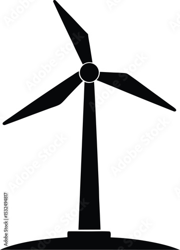 Wind turbine – black silhouette on white background