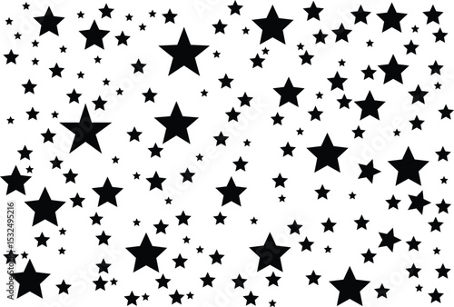 Captivating black stars, large stars, shining stars pattern on white background.